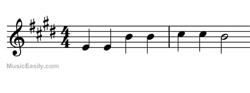 Twinkle Twinkle Little Star in E Major - Notation